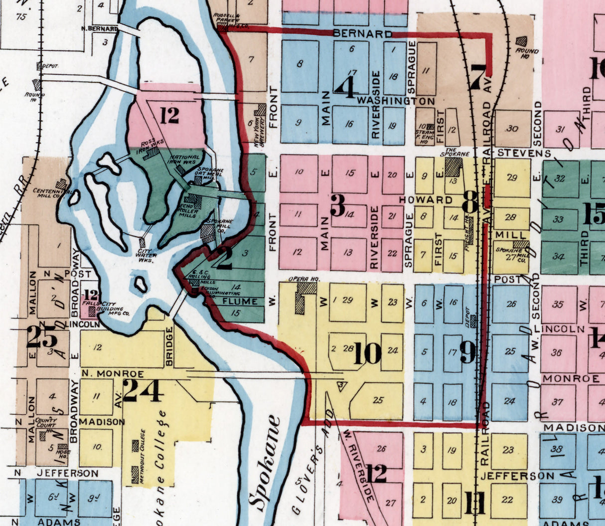 1890 Town Map of Spokane Spoke County Washington