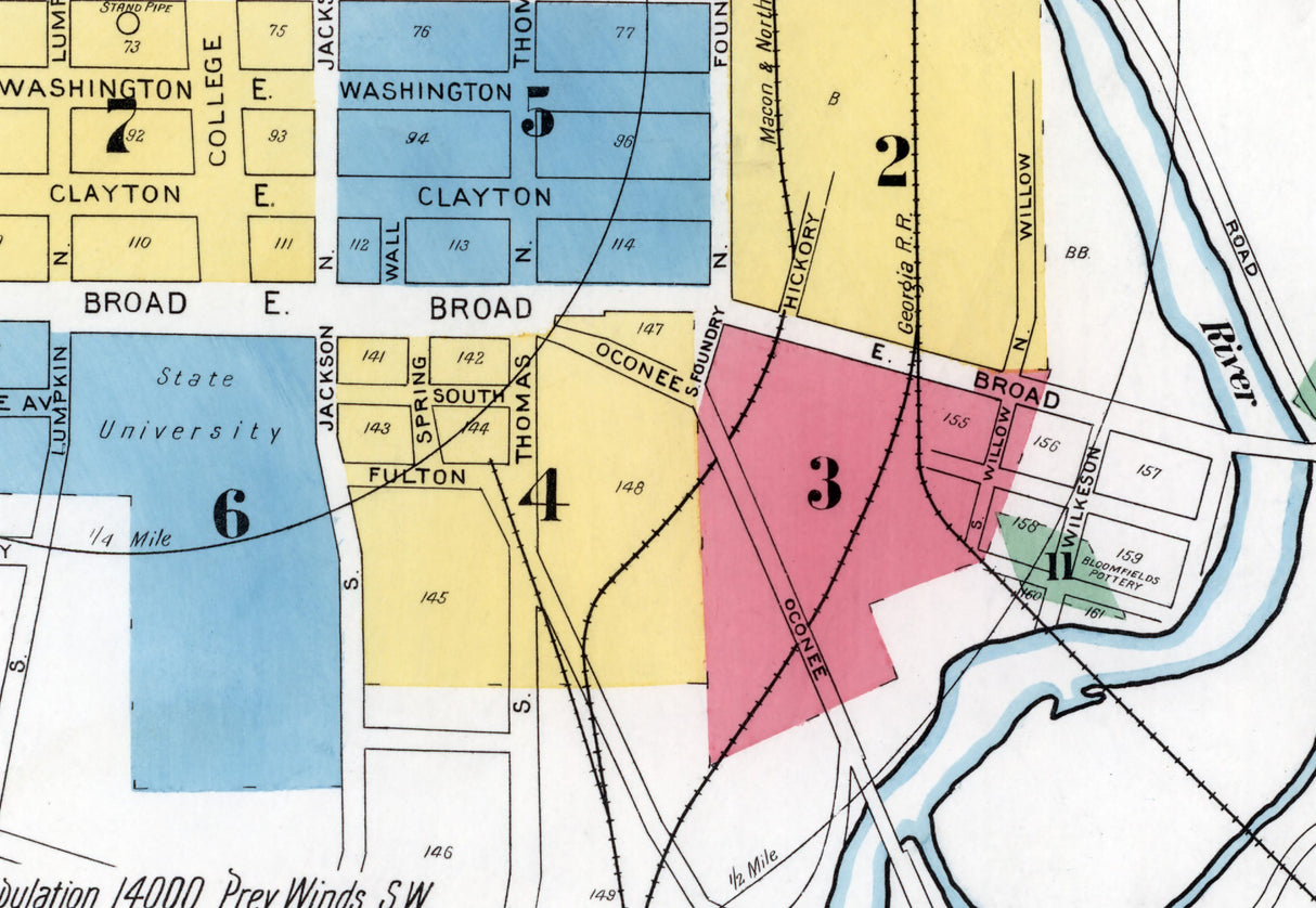 1898 Town Map of Athens Clark County Georgia