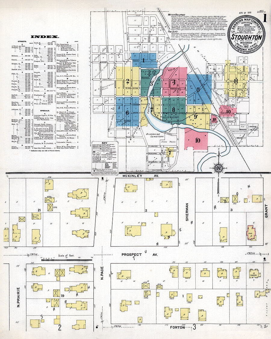 1912 Town Map of Stoughton Dane County Wisconsin