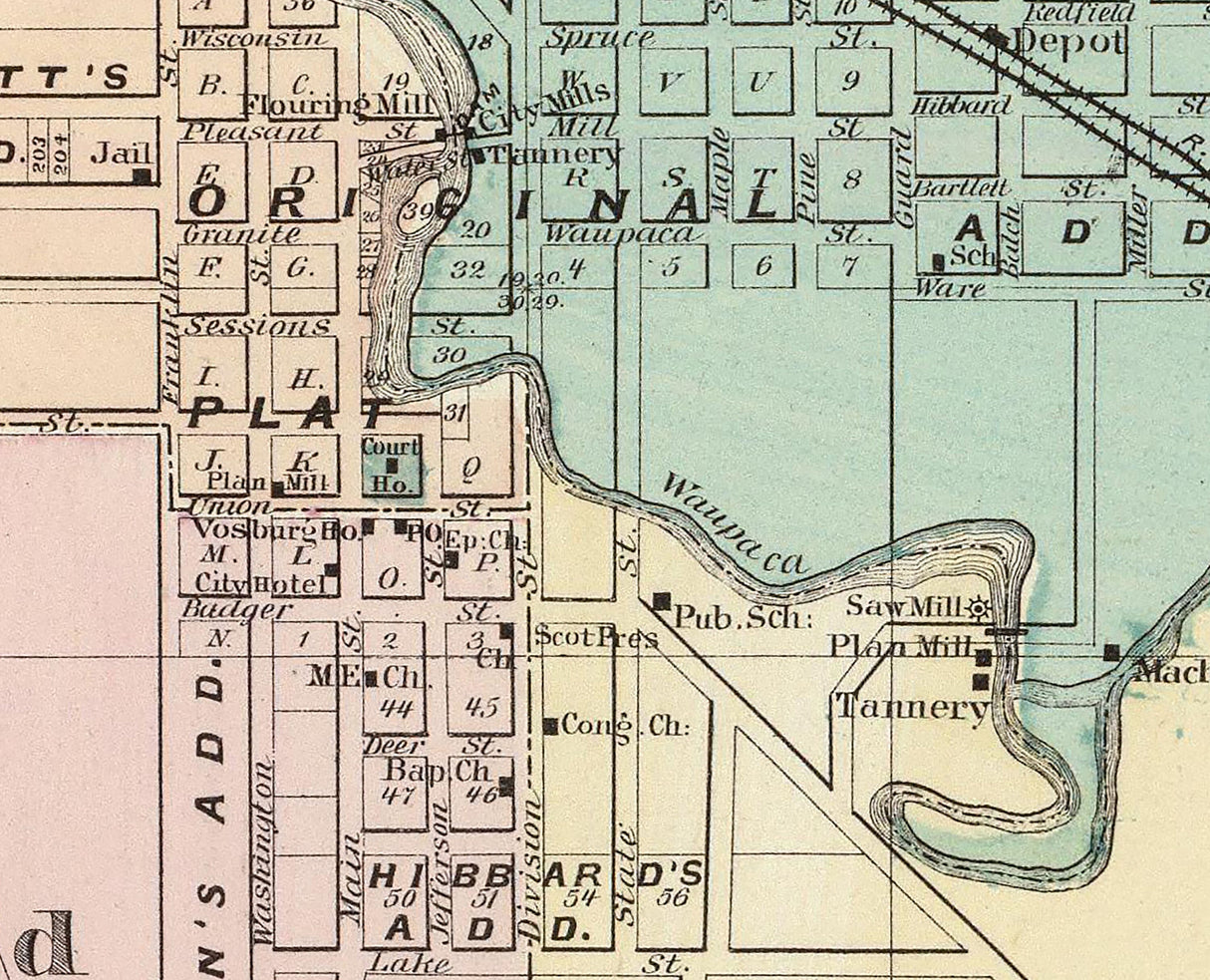 1878 Town Map of Waupaca Waupaca County Wisconsin