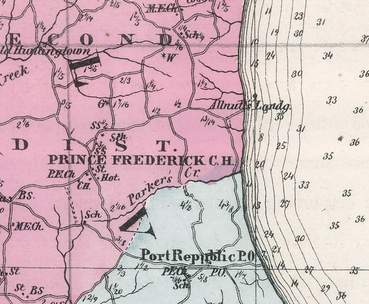 1866 Map of Calvert County Maryland