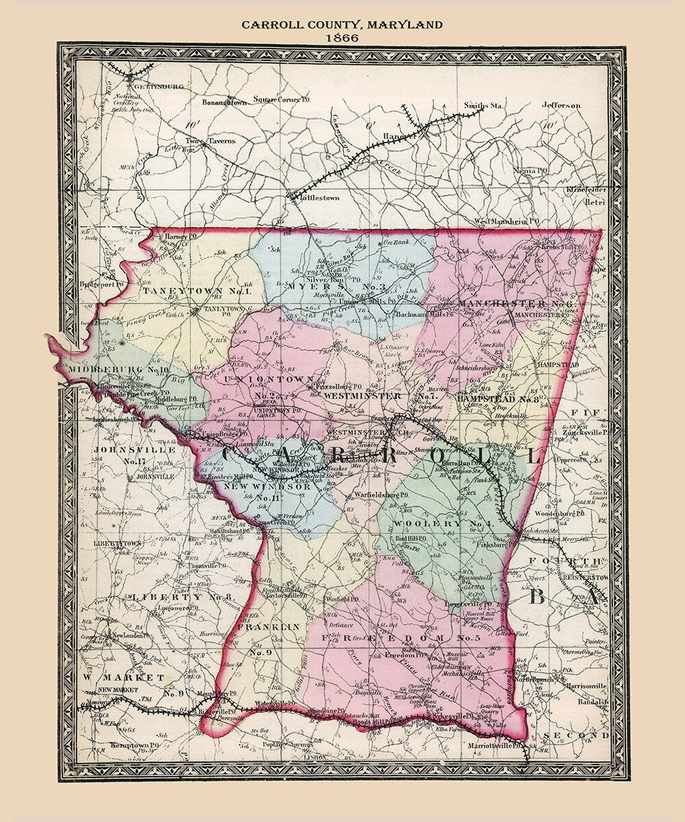 1866 Map of Carroll County Maryland
