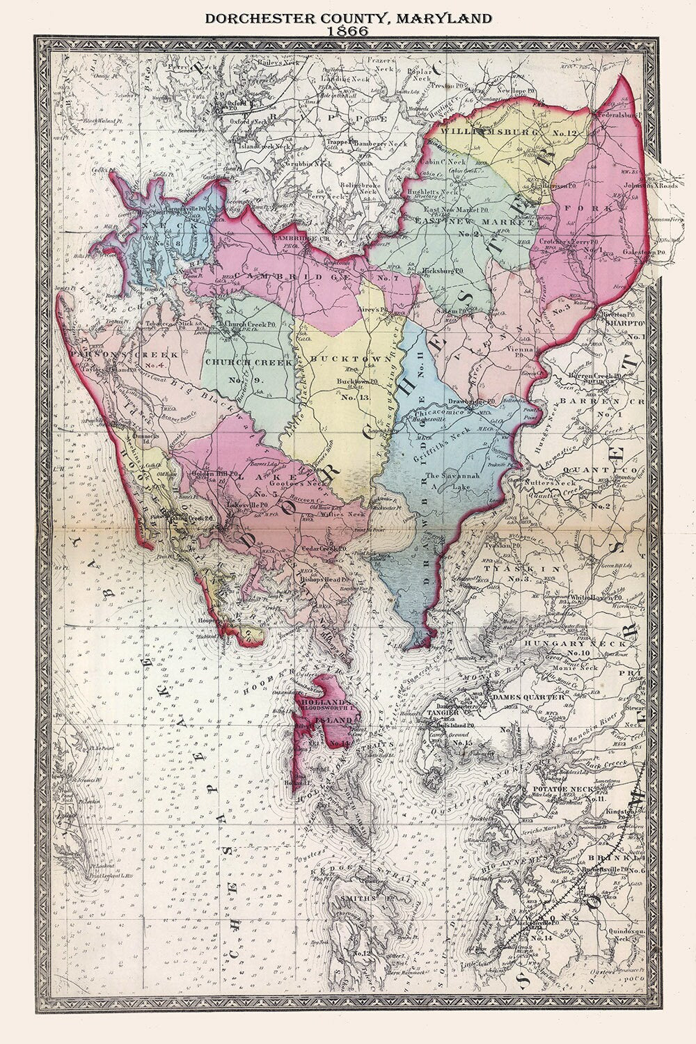 1866 Map of Dorchester County Maryland