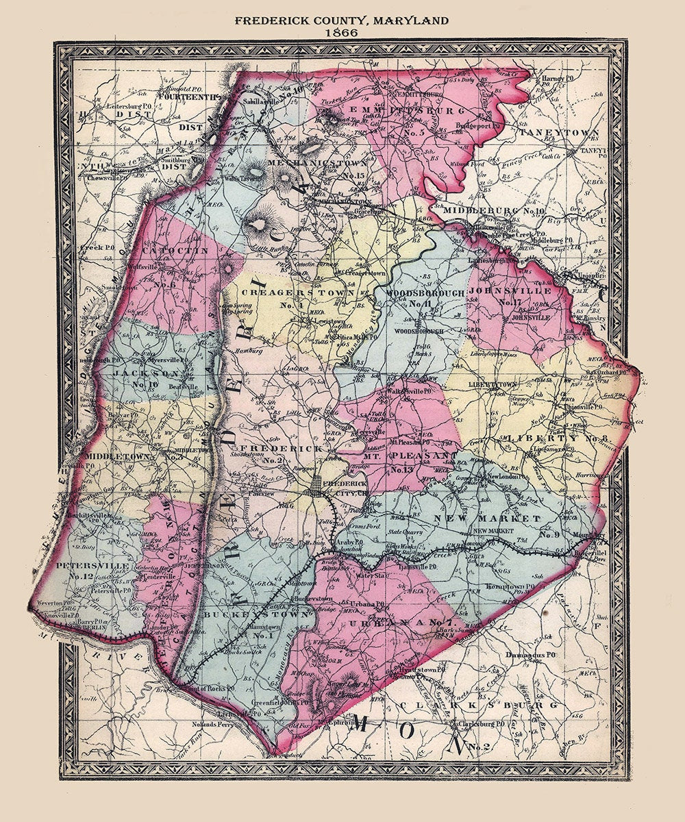 1866 Map of Frederick County Maryland