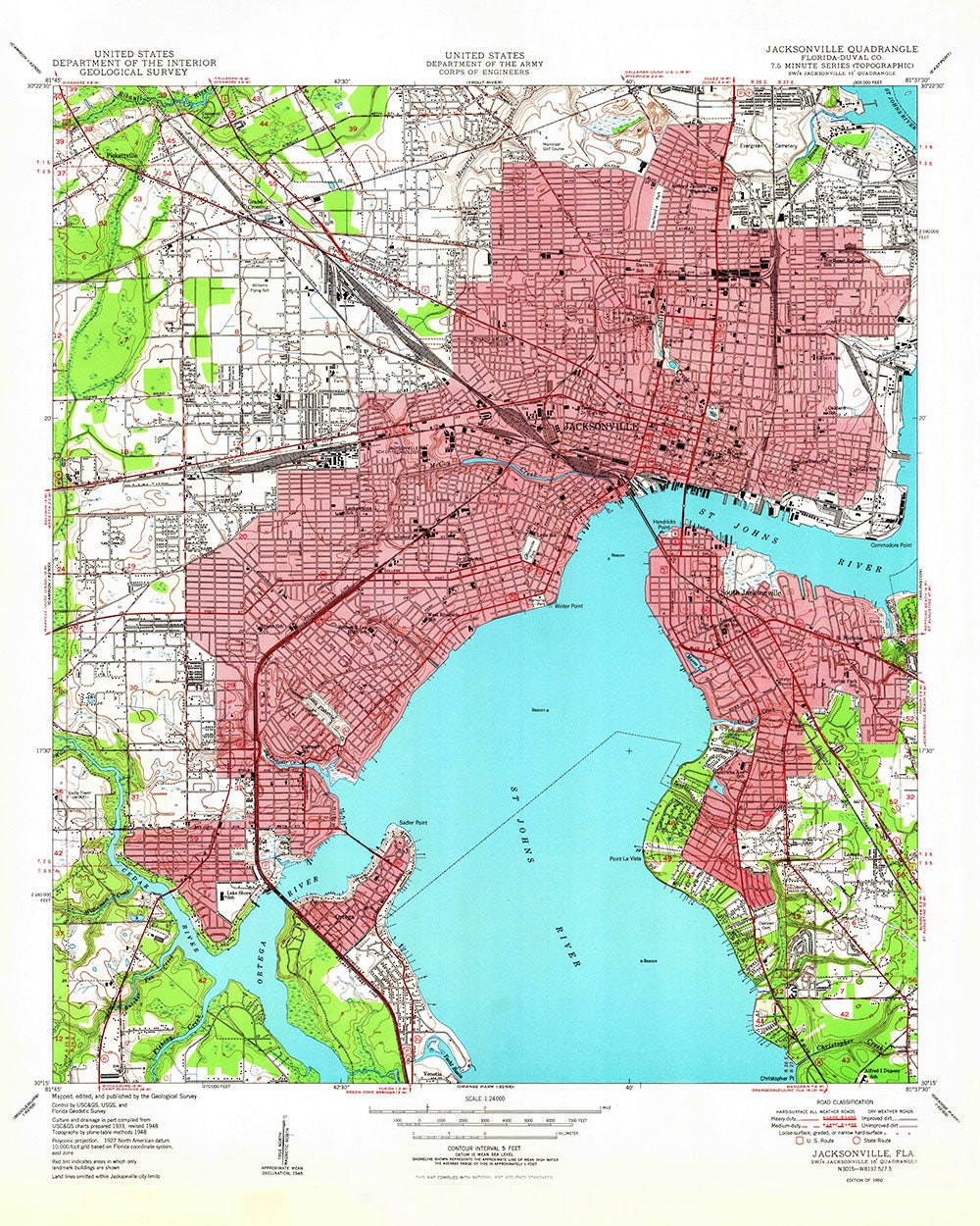 1950 Topo Map of Jacksonville Florida