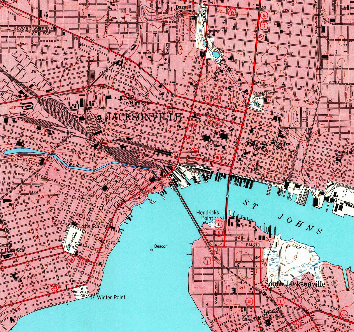 1950 Topo Map of Jacksonville Florida