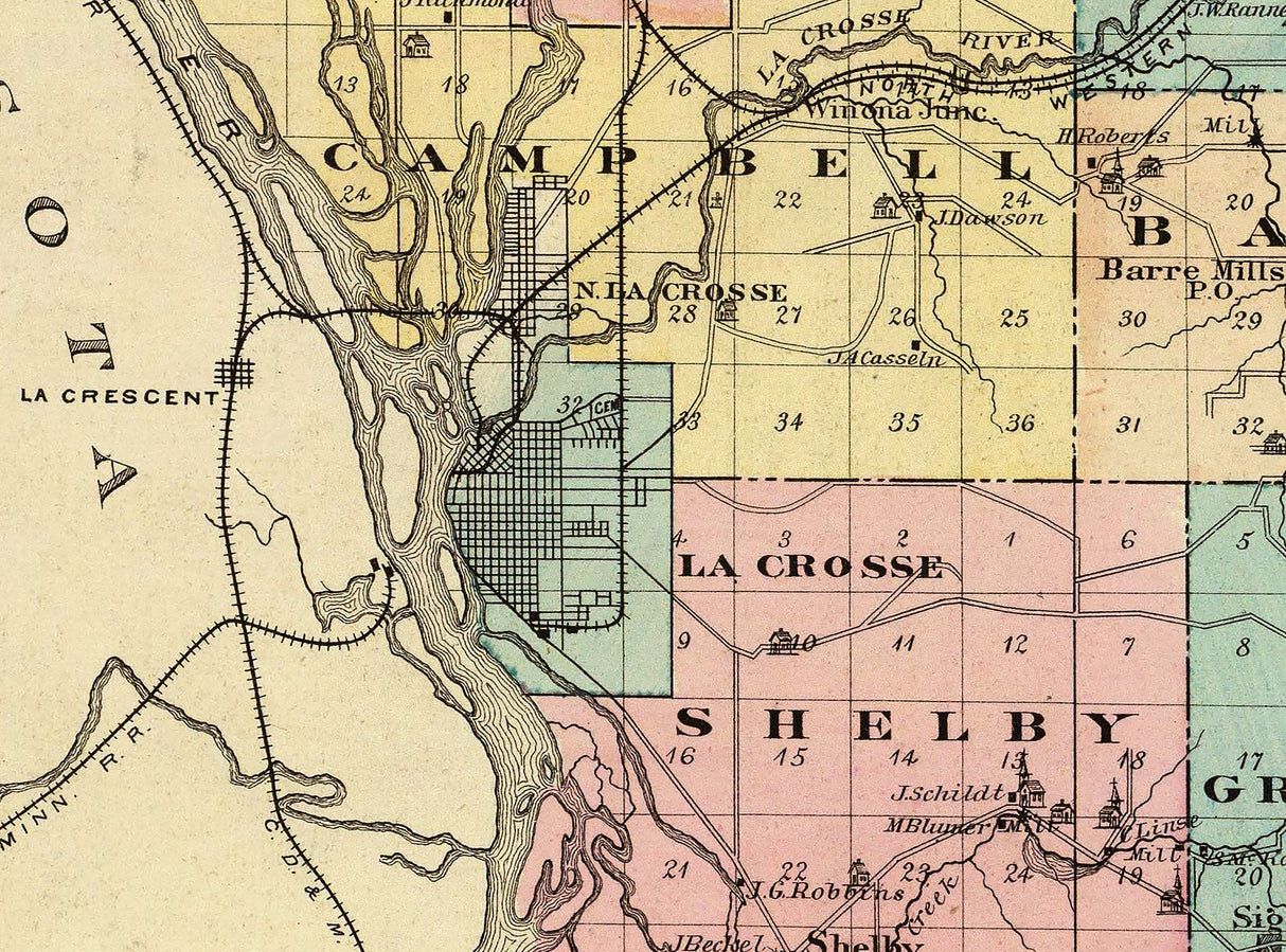 1878 Map of Lacrosse County Wisconsin