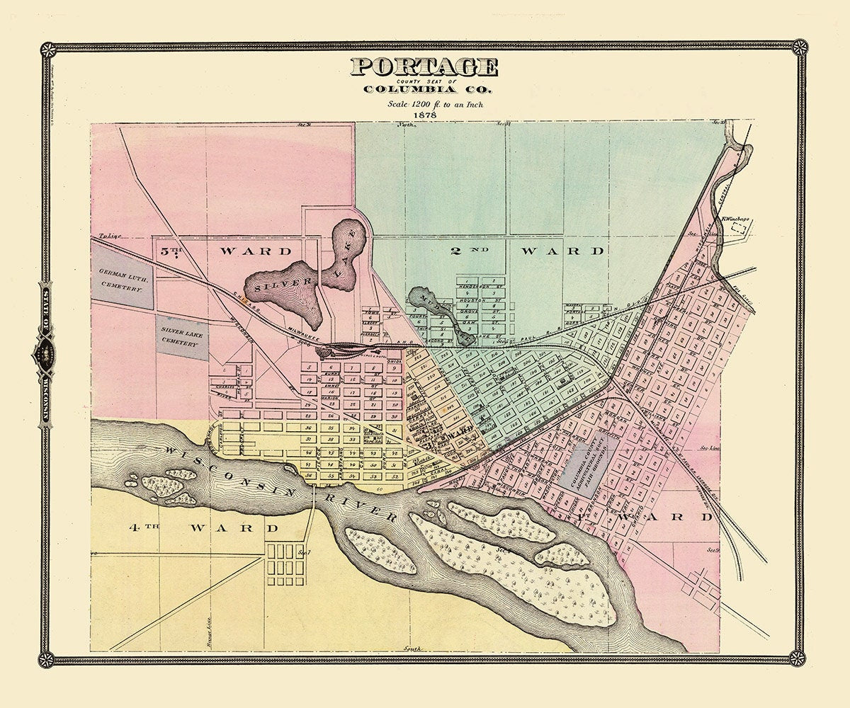 1878 Map of Portage Columbia County Wisconsin