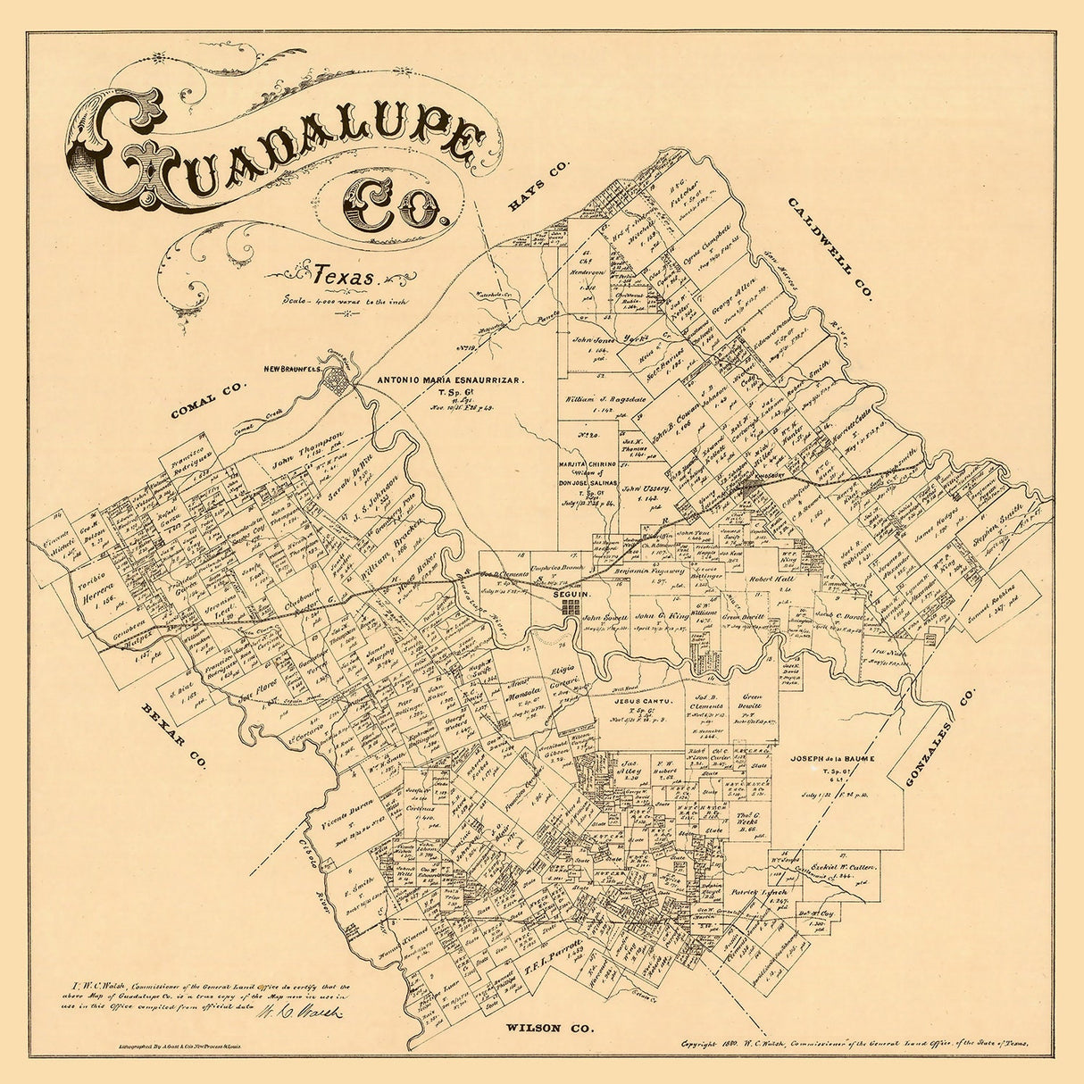 1880 Map of Guadalupe County Texas