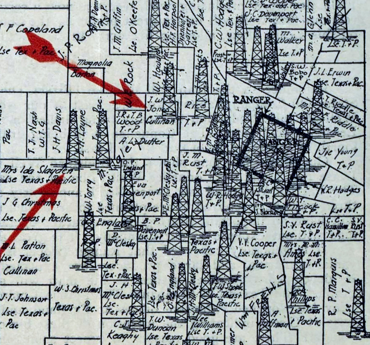 1918 Map of Ranger and Eastland Oil Well Field Texas