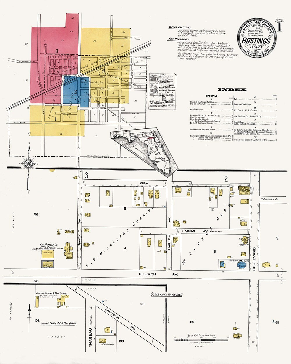 1921 Town Map of Hastings Saint Johns County Florida