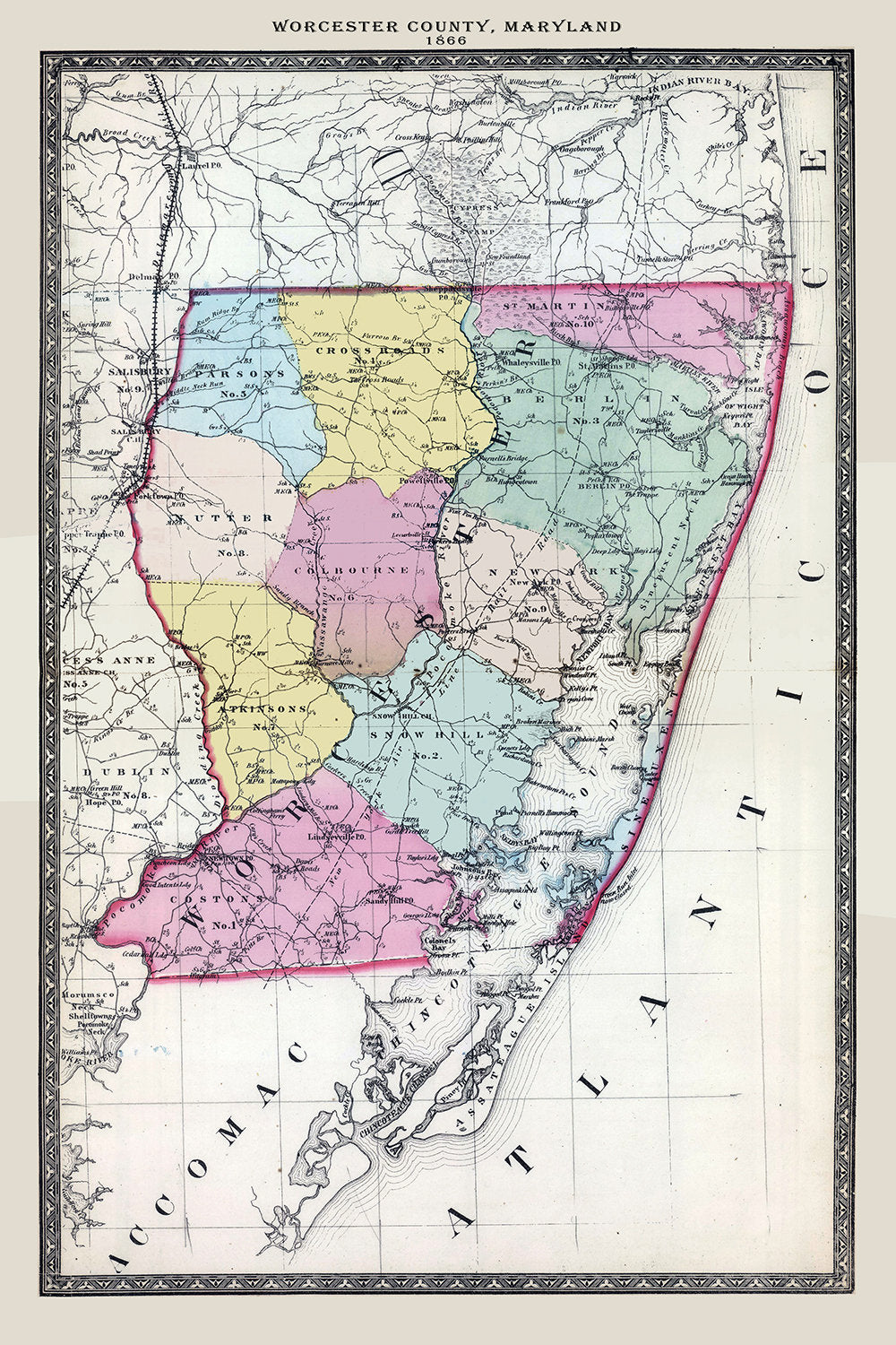 1866 Map of Worcester County Maryland