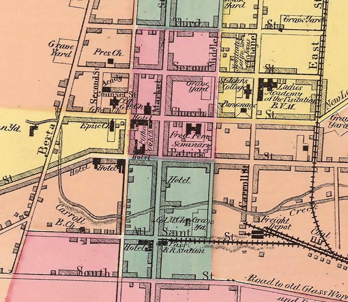 1873 Town Map of Frederick City Maryland