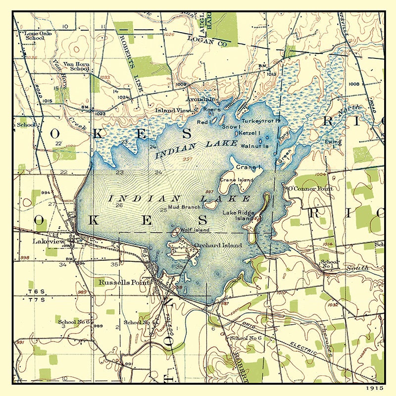 1915 Map of Indian Lake Logan County Ohio