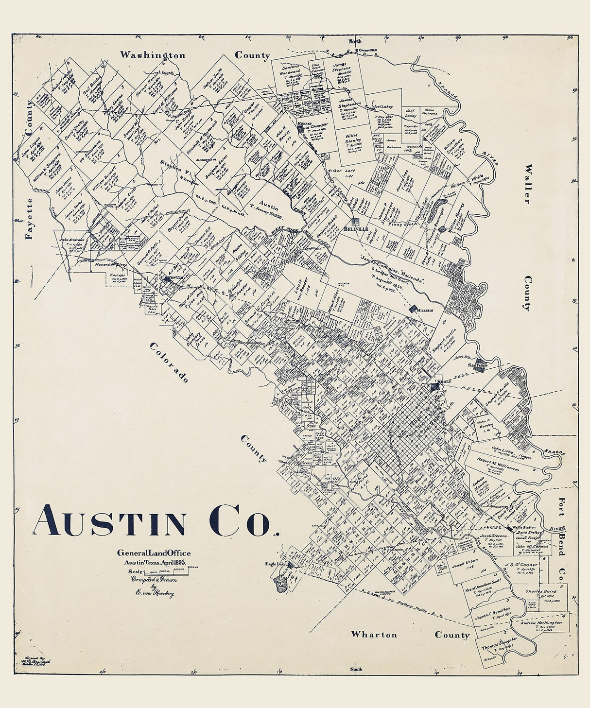 1915 Map of Austin County Texas