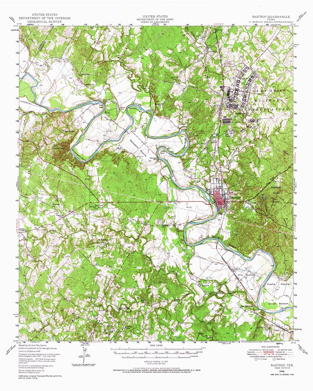 1948 Topo Map of Bastrop Texas