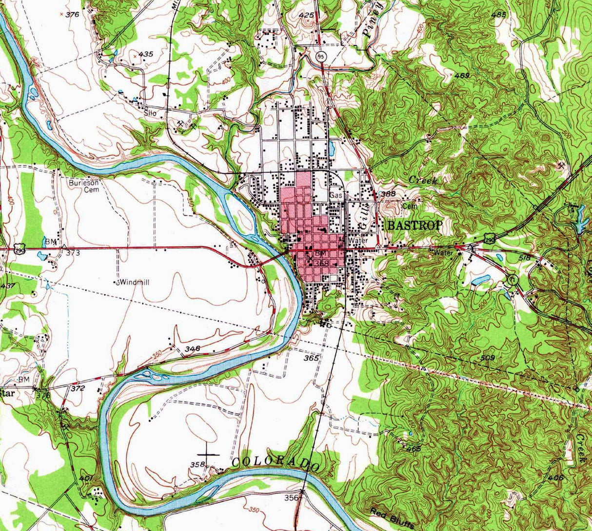 1948 Topo Map of Bastrop Texas