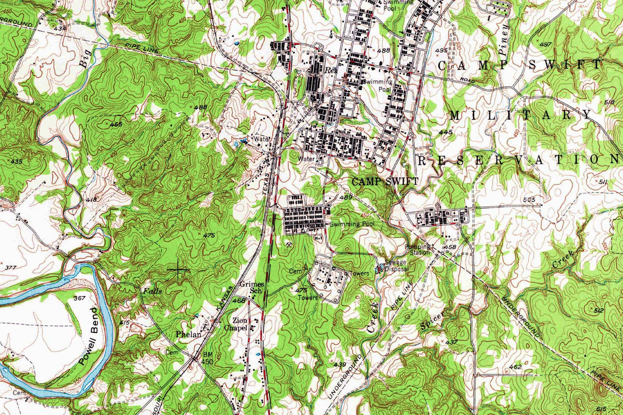 1948 Topo Map of Bastrop Texas