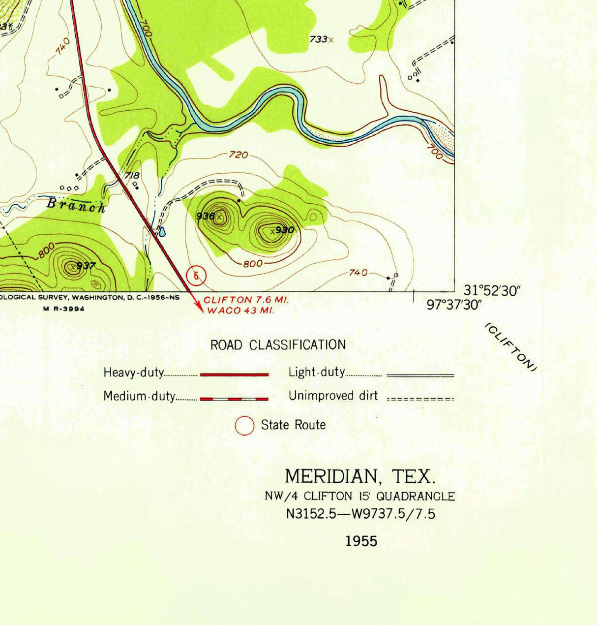 1956 Topo Map of Meridian Texas