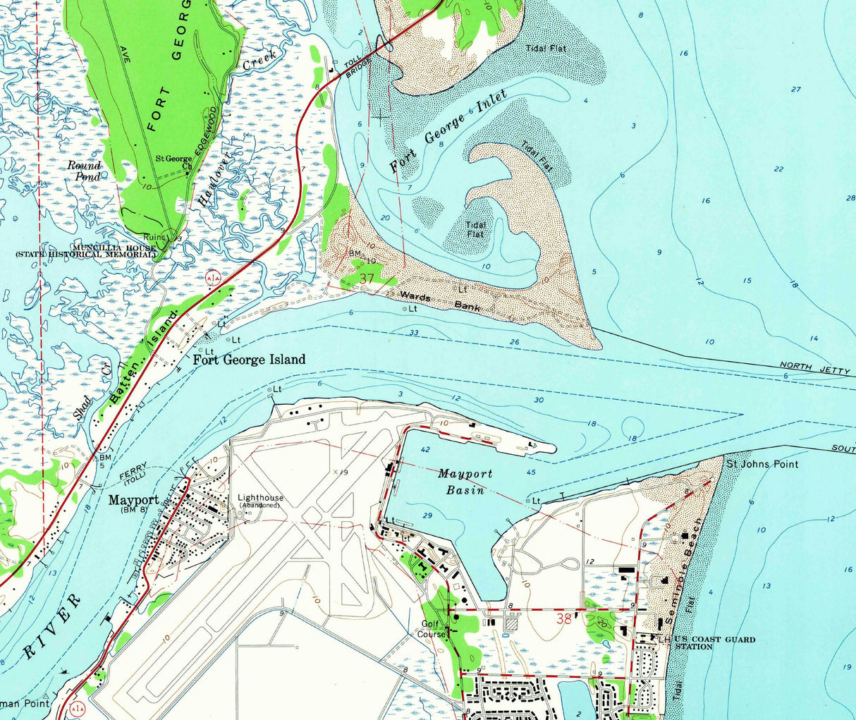 1965 Topo Map of Mayport Florida Talbot Island