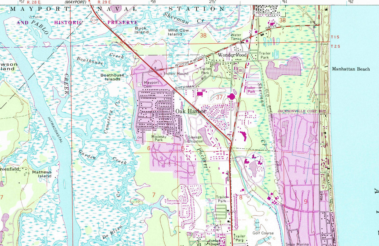 1992 Topo Map of Jacksonville Beach Florida