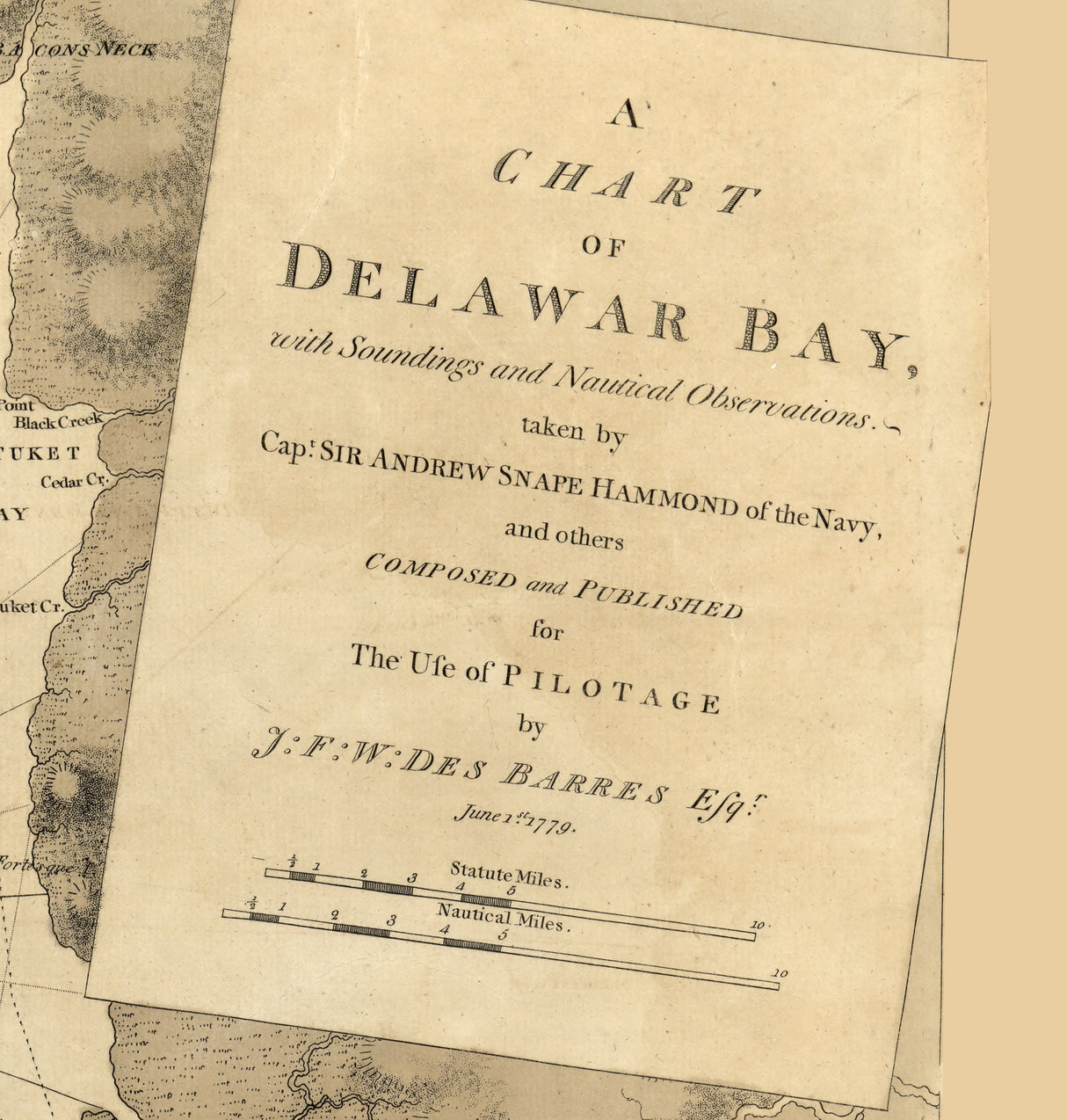 1779 Nautical Chart of the Delaware Bay