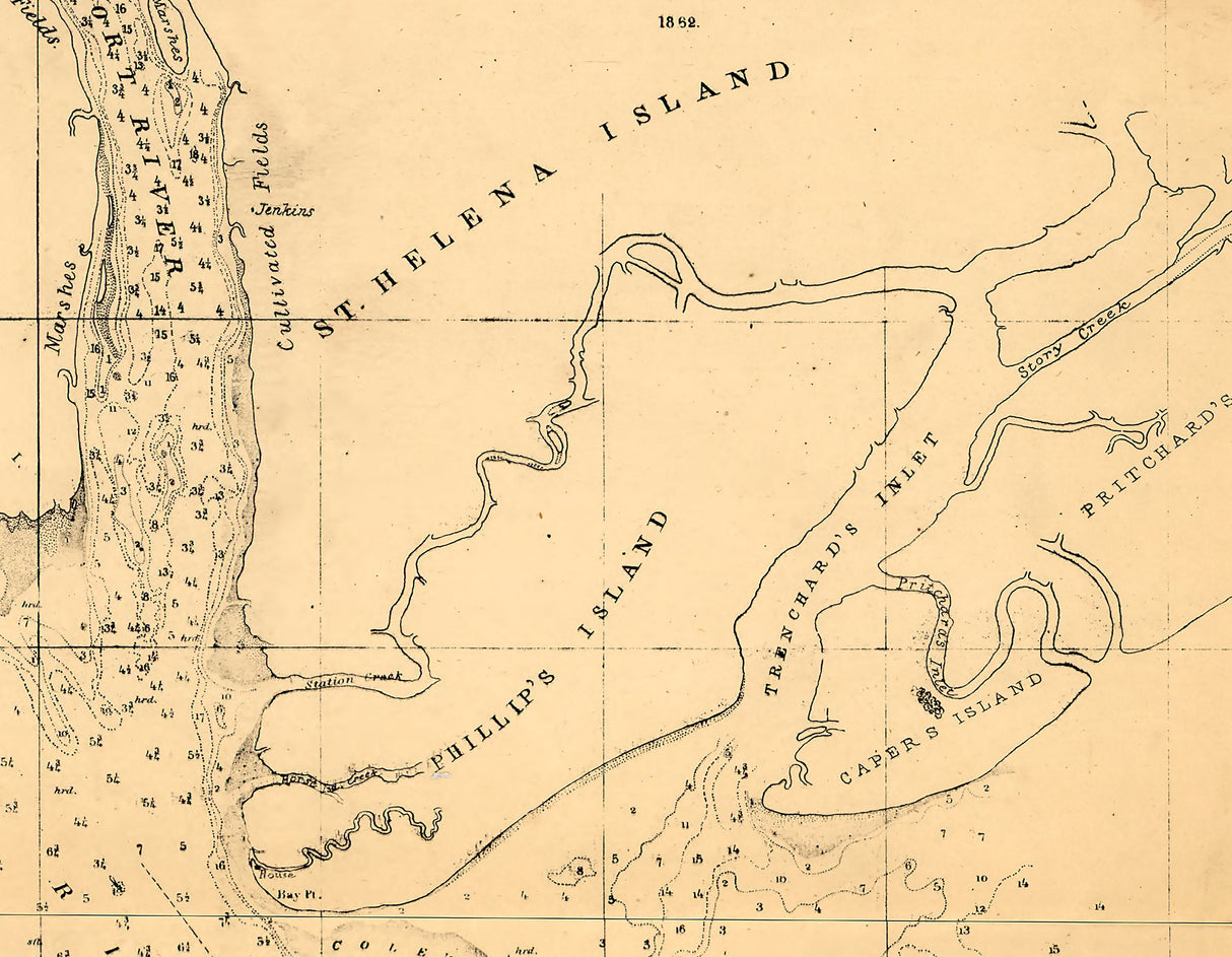 1862 Nautical Chart of Port Royal South Carolina Hilton Head Island