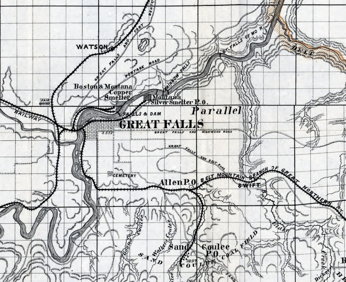 1890 Map of Cascade County Montana