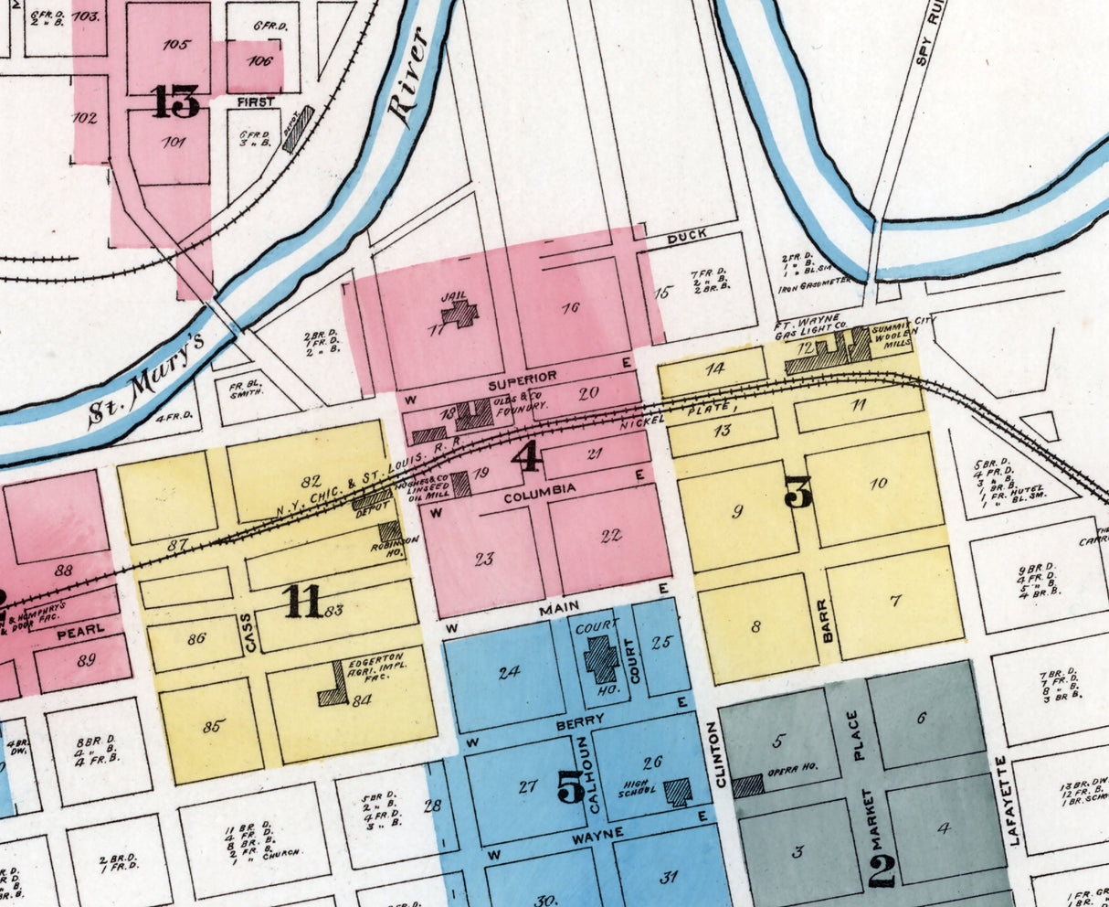 1885 Town Map of Fort Wayne Allen County Indiana