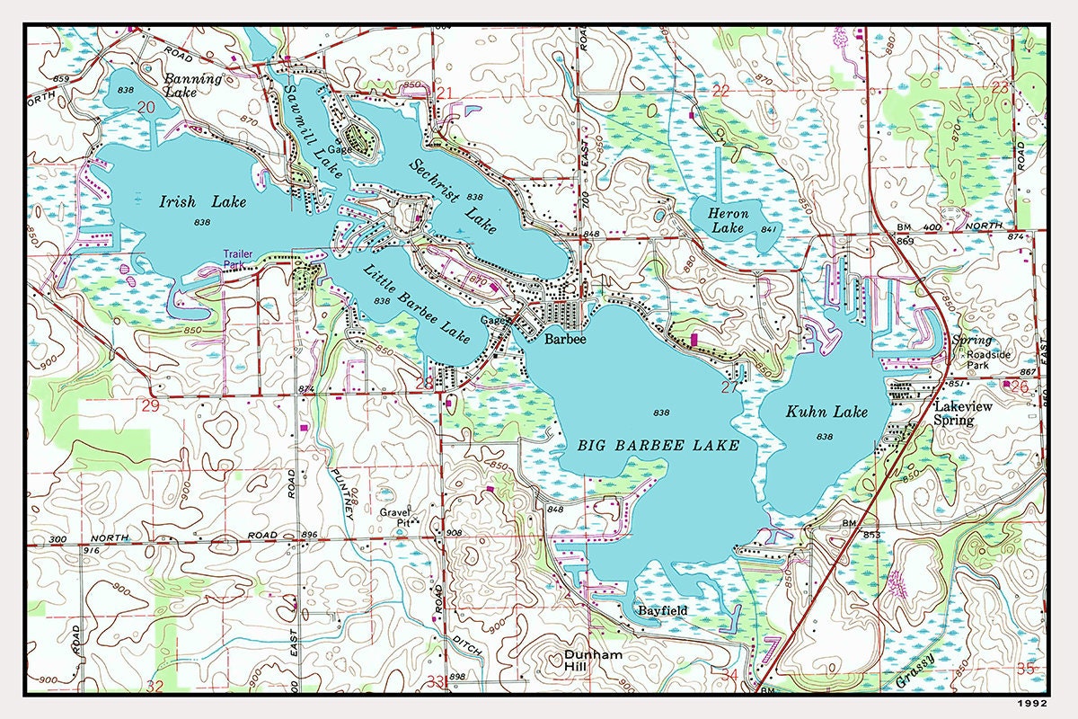 1992 Map of Big Barbee Lake Indiana