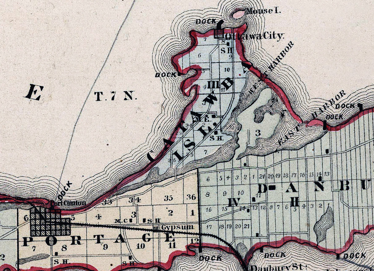 1874 Map of Ottawa County Ohio Lake Erie Islands