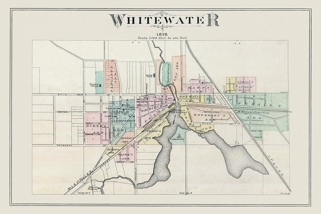 1878 Map of Whitewater Walworth County Wisconsin