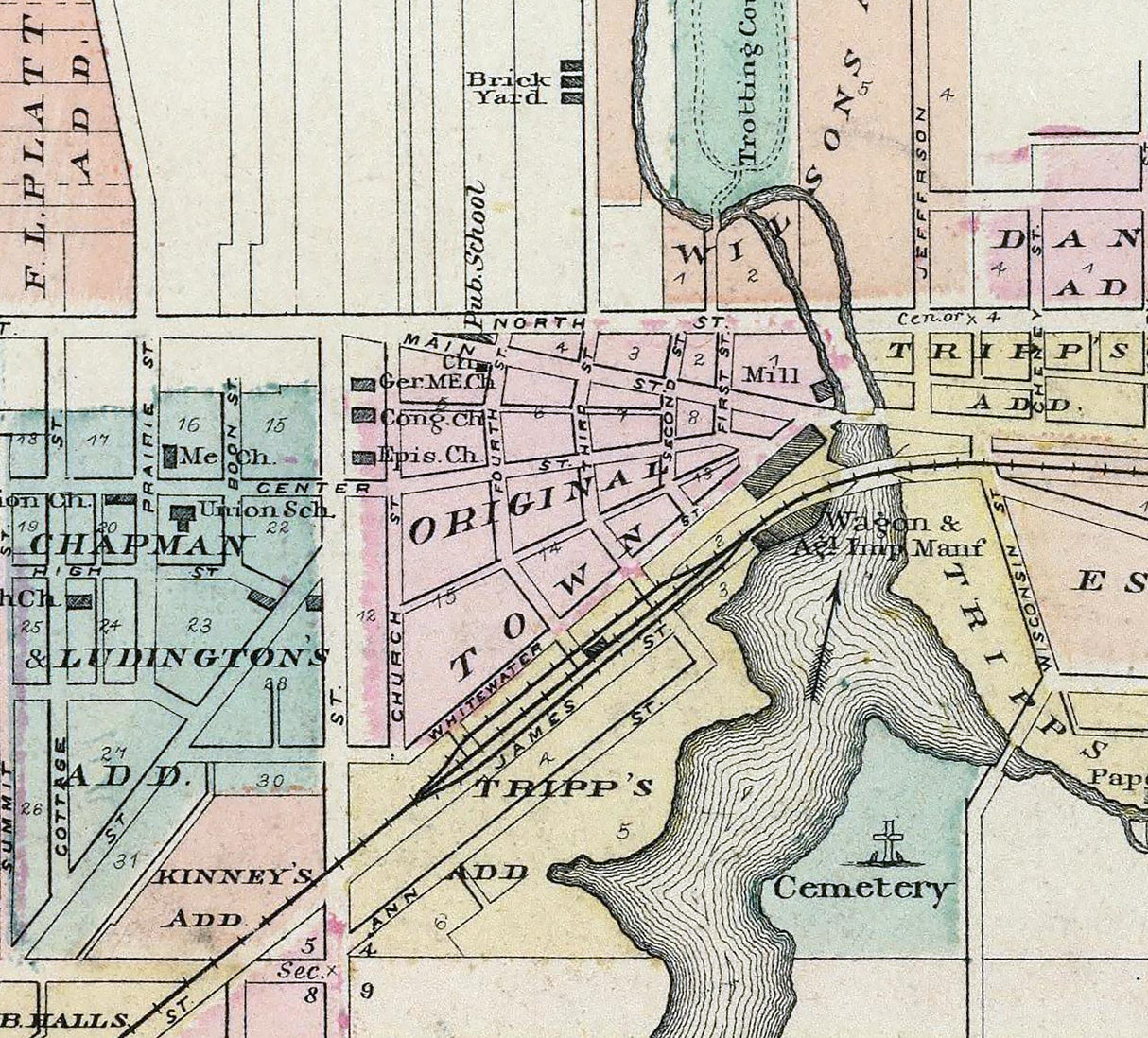 1878 Map of Whitewater Walworth County Wisconsin