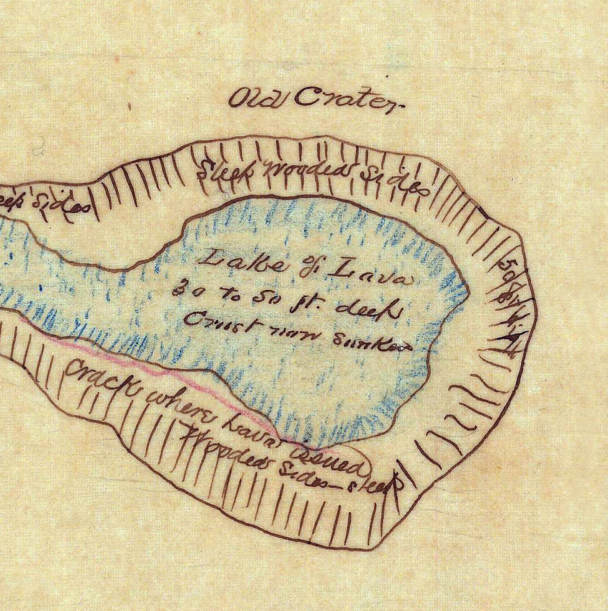 1846 Map of Kilowea Hawaii Volcano