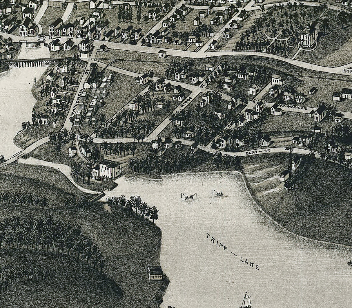 1855 Panoramic Map of Whitewater Walworth County Wisconsin