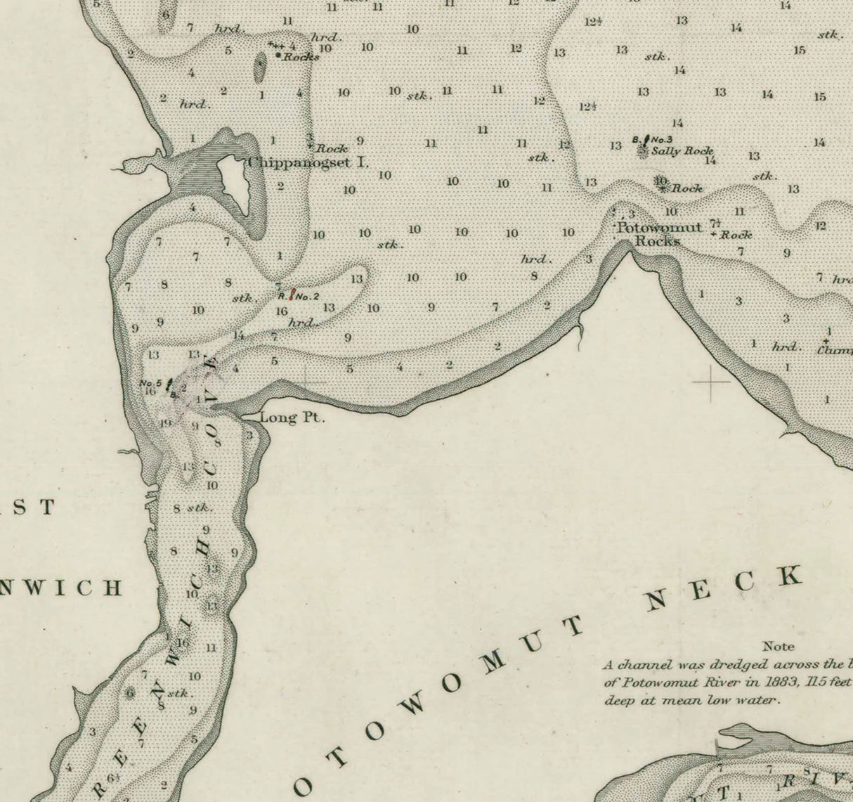 1867 Nautical Chart of Greenwich Bay Rhode Island