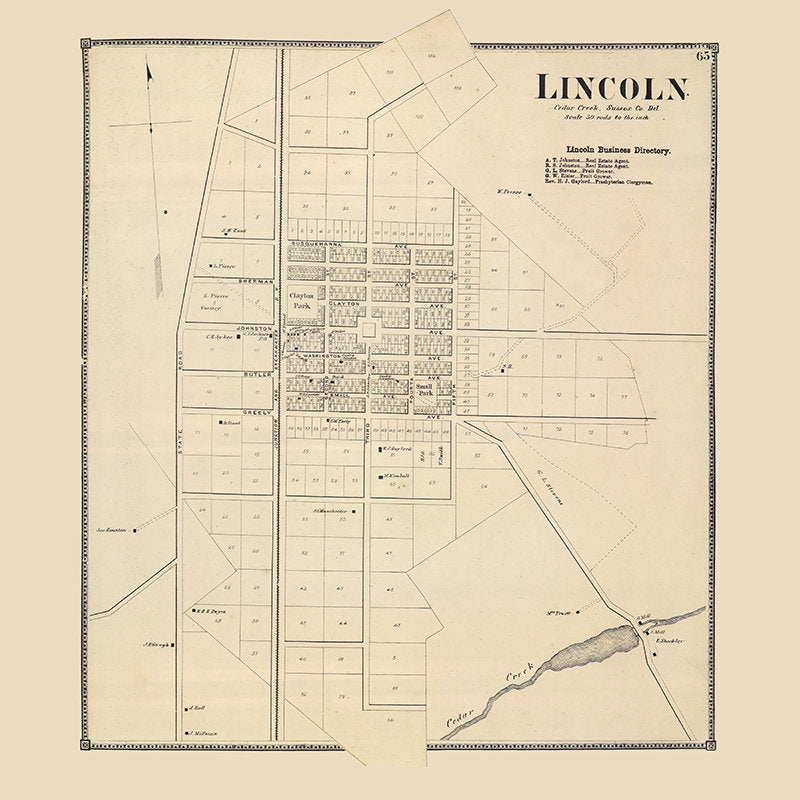 1868 Map of Lincoln Cedar Creek Sussex County Delaware