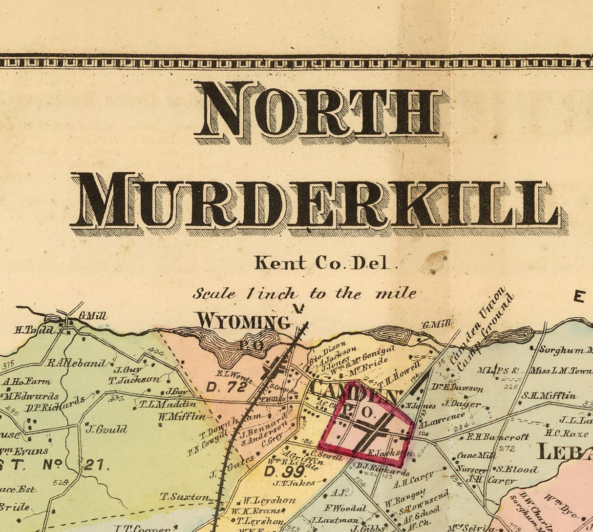 1868 Map of Murderkill Kent County Delaware