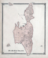 1874 Map of Put In Bay Island Ottawa County Ohio Lake Erie