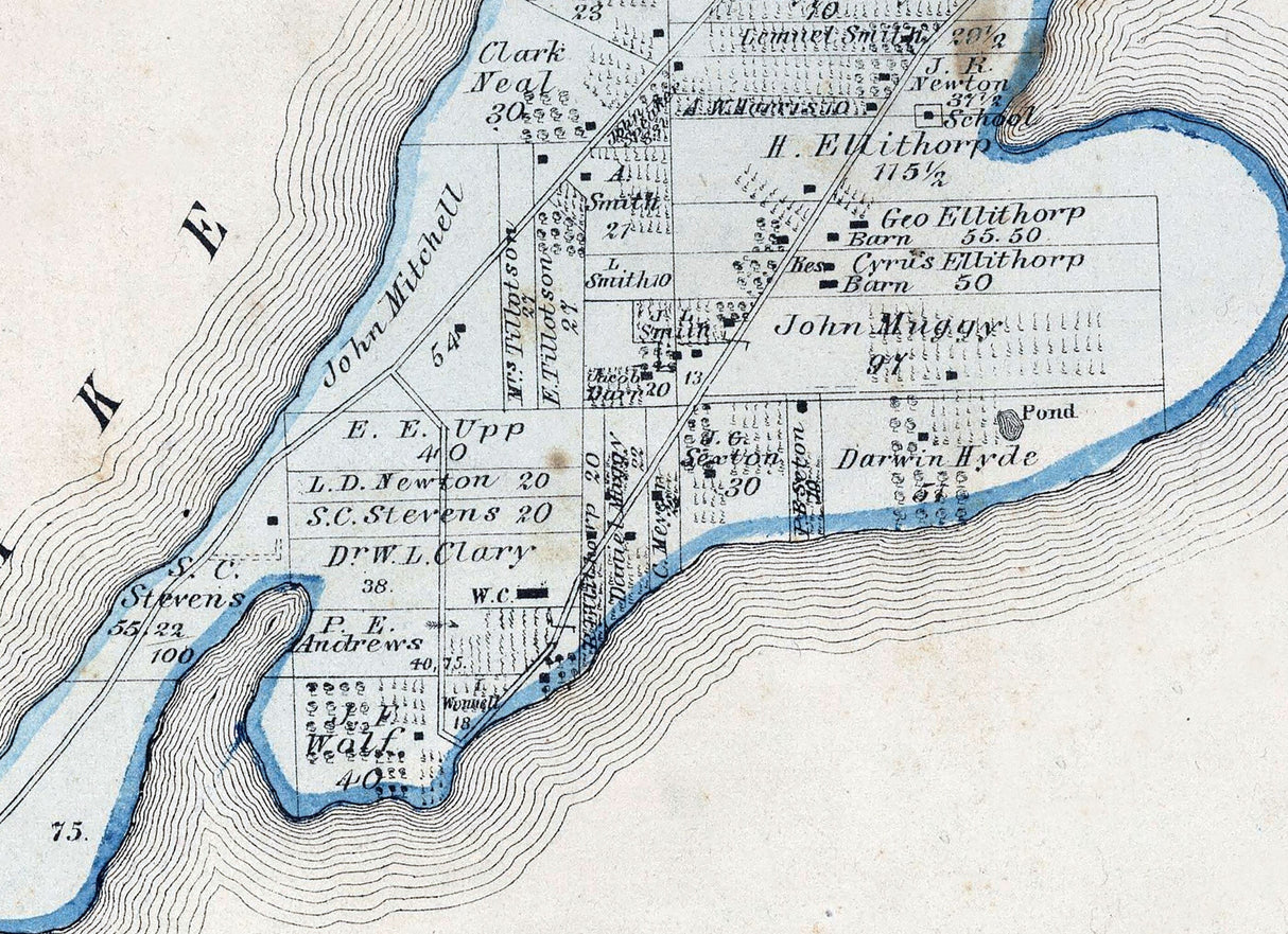 1874 Map of Catawba Island Ottawa County Ohio Lake Erie