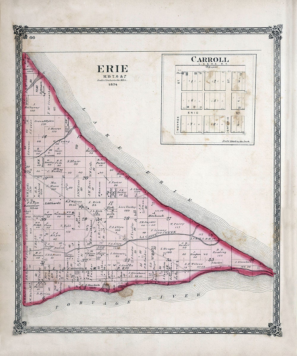 1874 Map of Erie Township Ottawa County Ohio