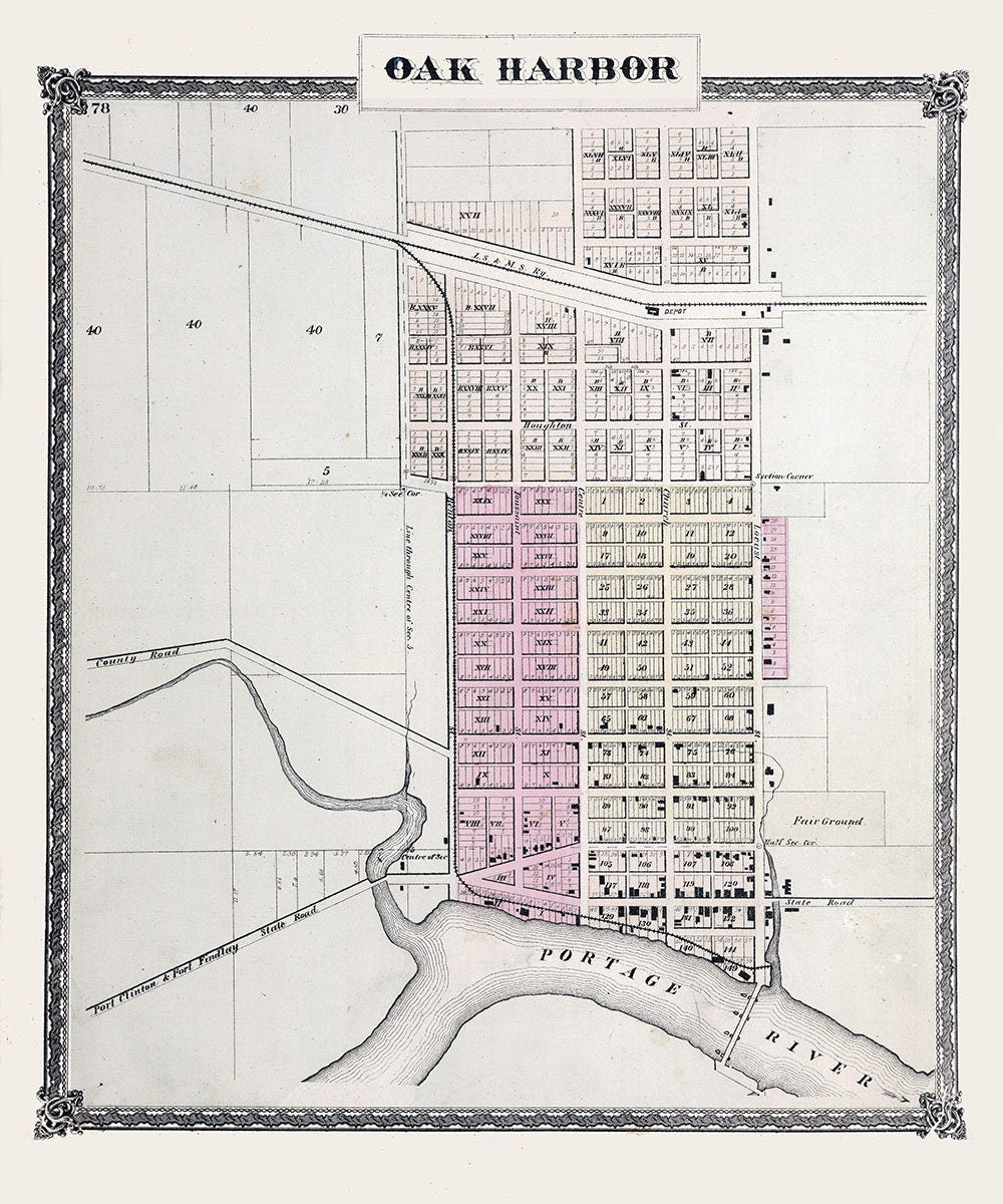 1874 Map of Oak Harbor Ottawa County Ohio