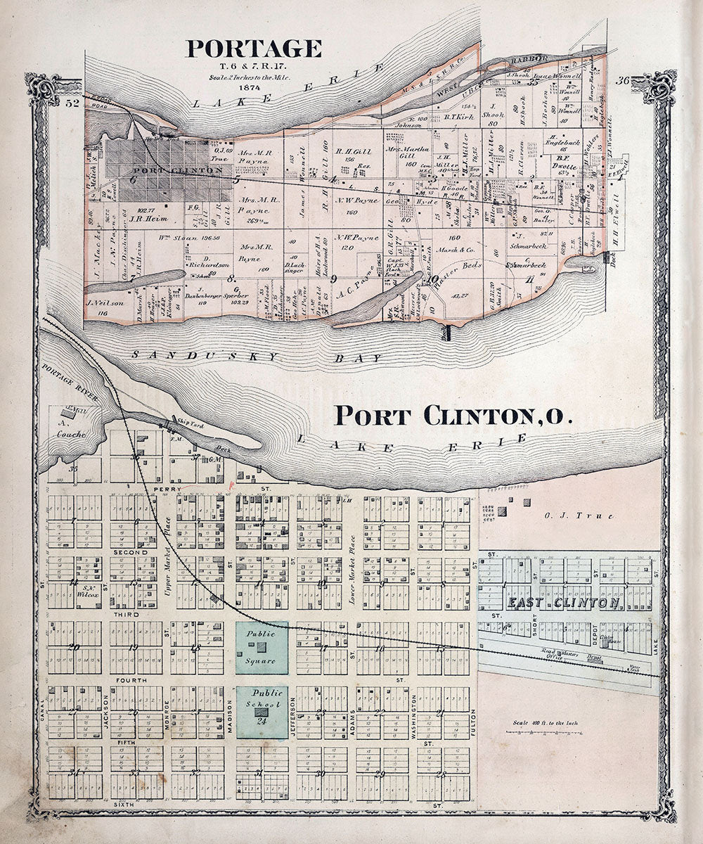 1874 Map of Portage Township Ottawa County Ohio Port Clinton
