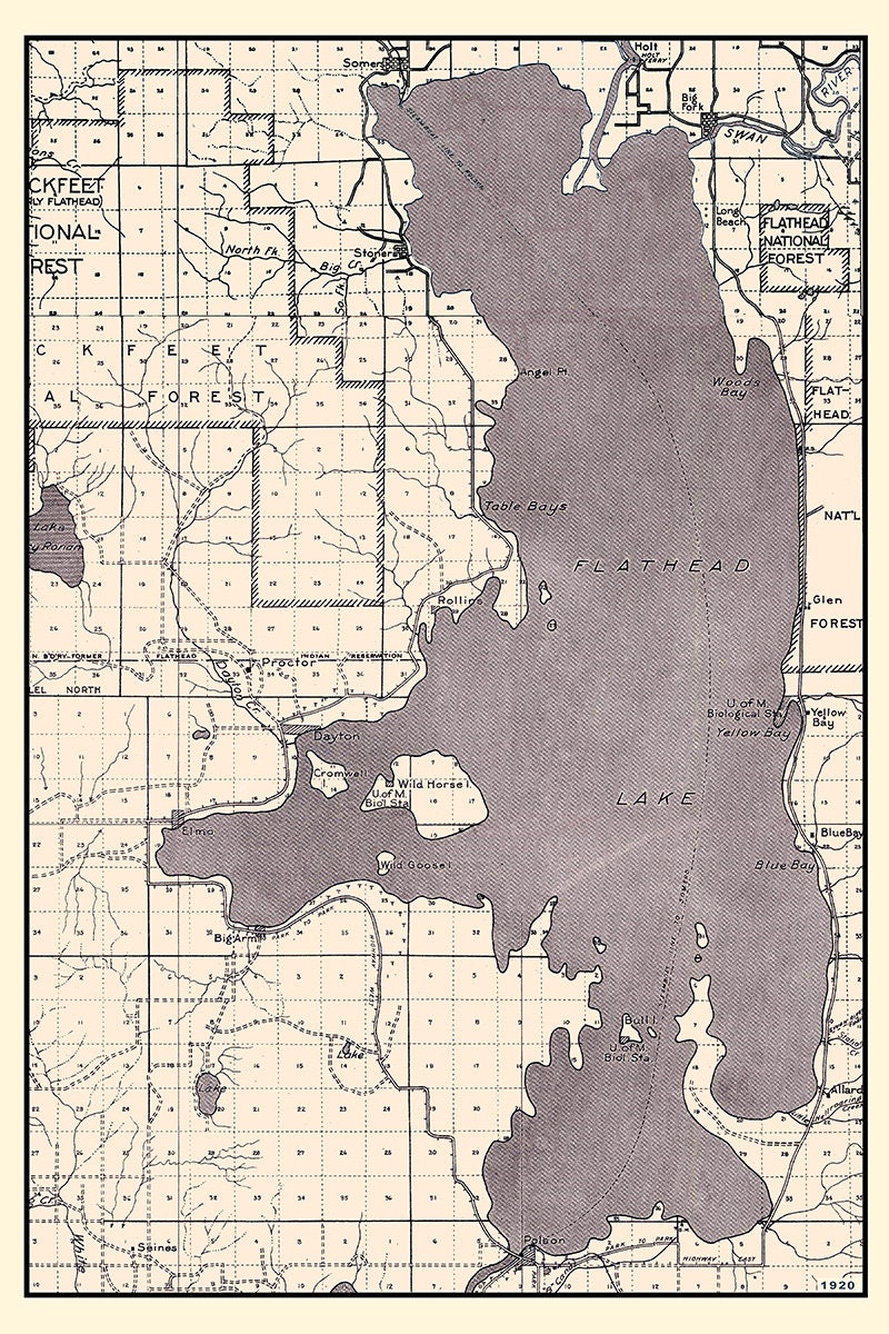 1920 Map of Flathead Lake Montana