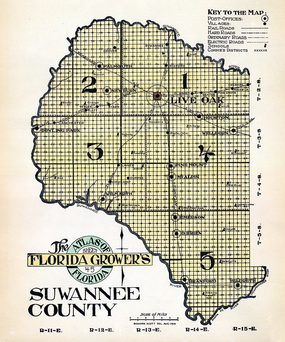 1914 Map of Suwannee County Florida Live Oak