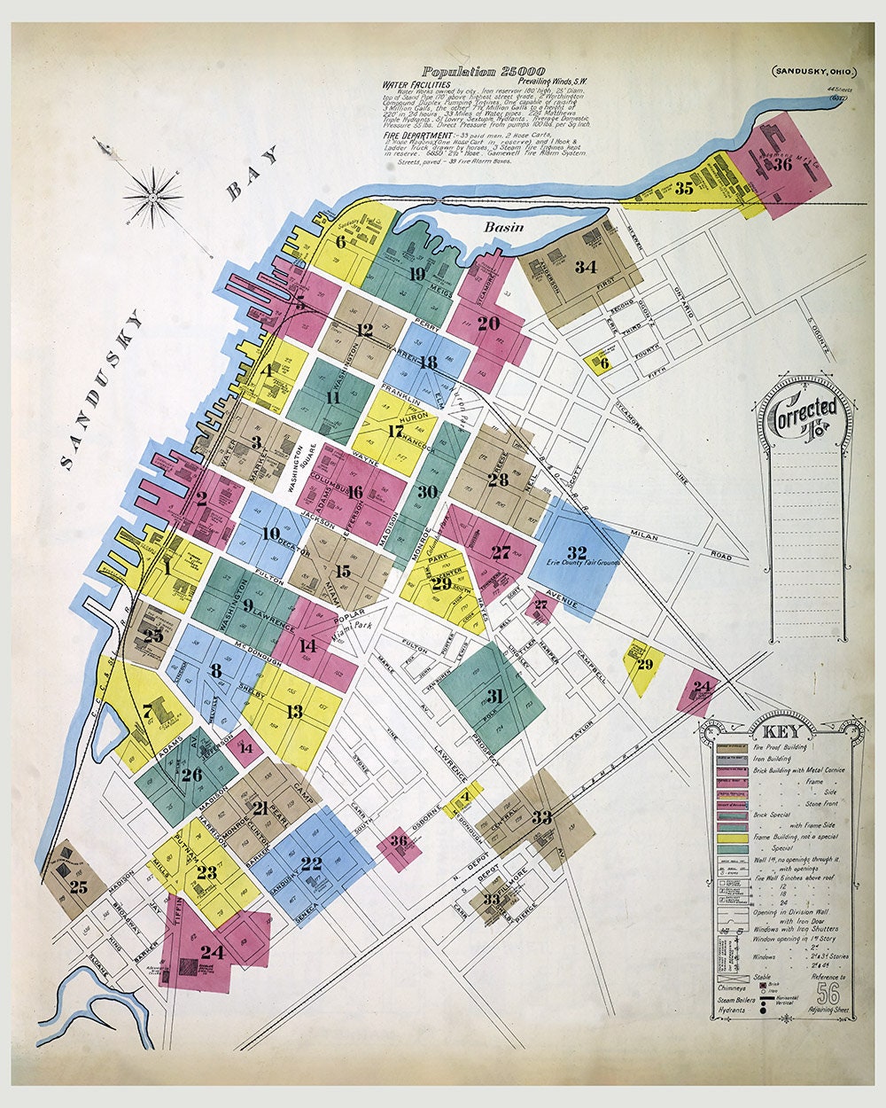 1893 Town Map of Sandusky Erie County Ohio