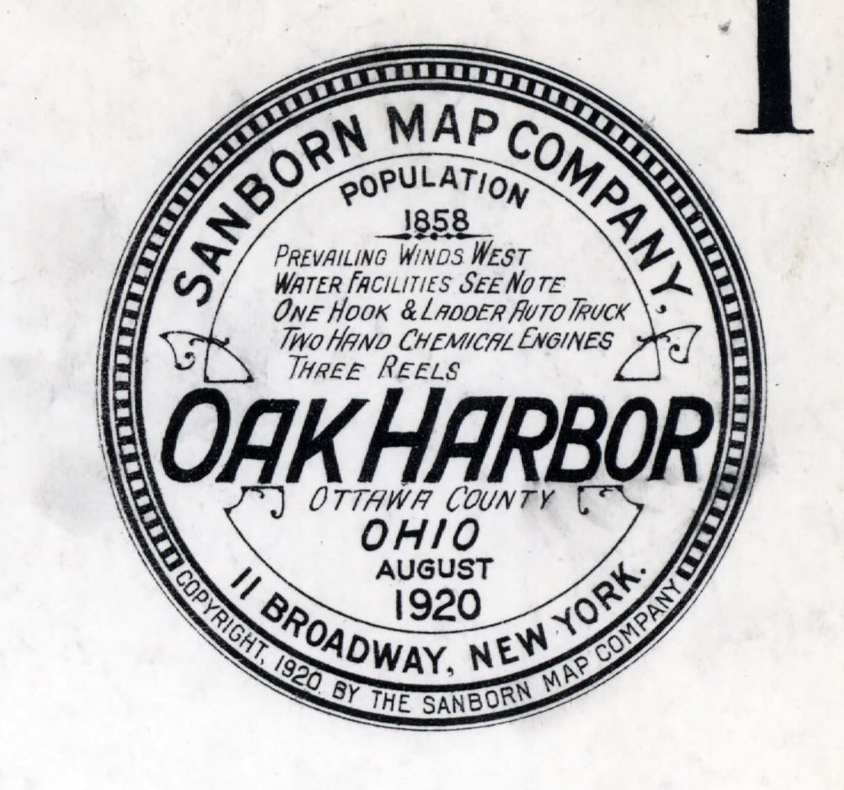 1920 Town Map of Oak Harbor Ottawa County Ohio