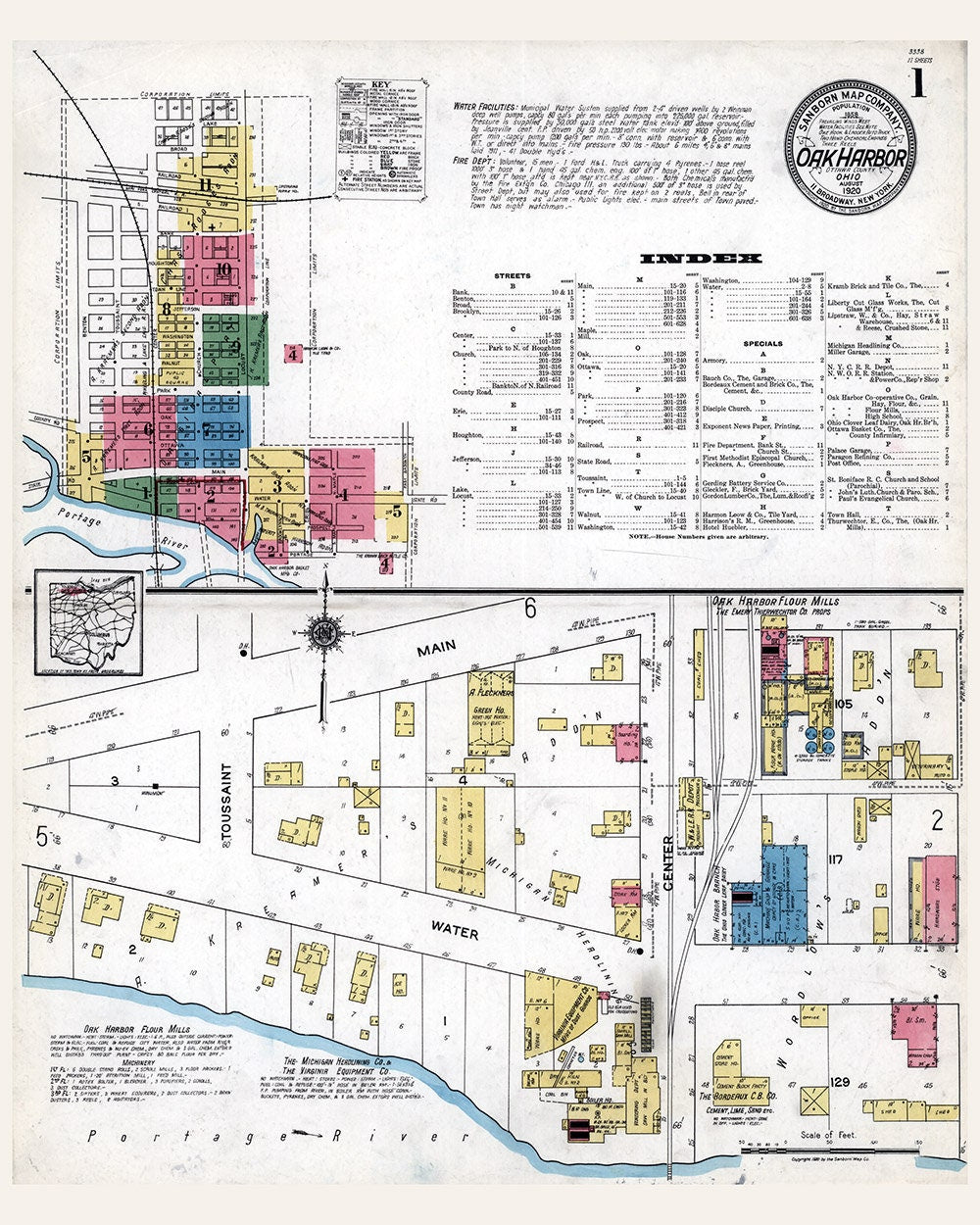 1920 Town Map of Oak Harbor Ottawa County Ohio