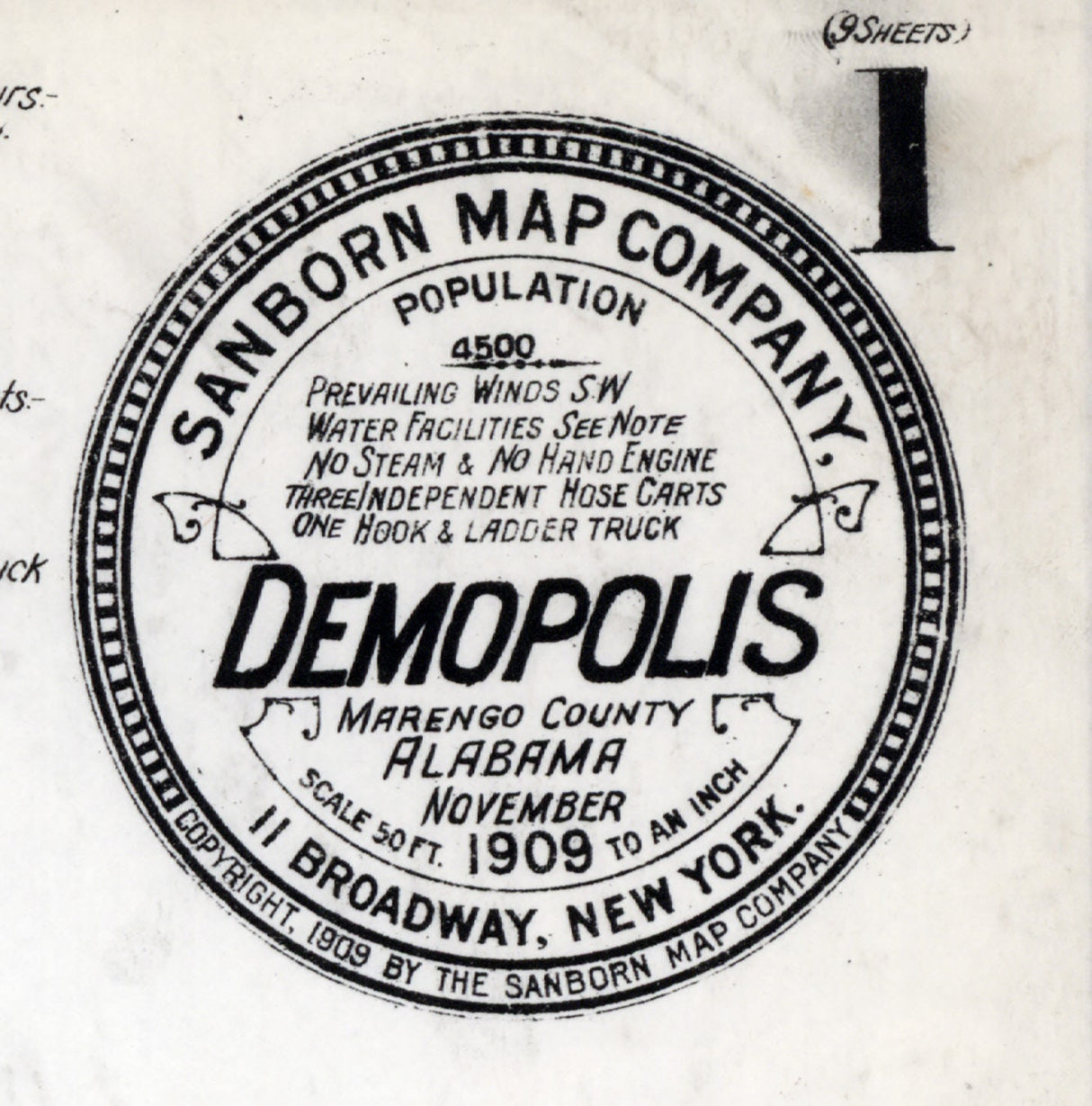 1909 Town Map of Demopolis Marengo County Alabama