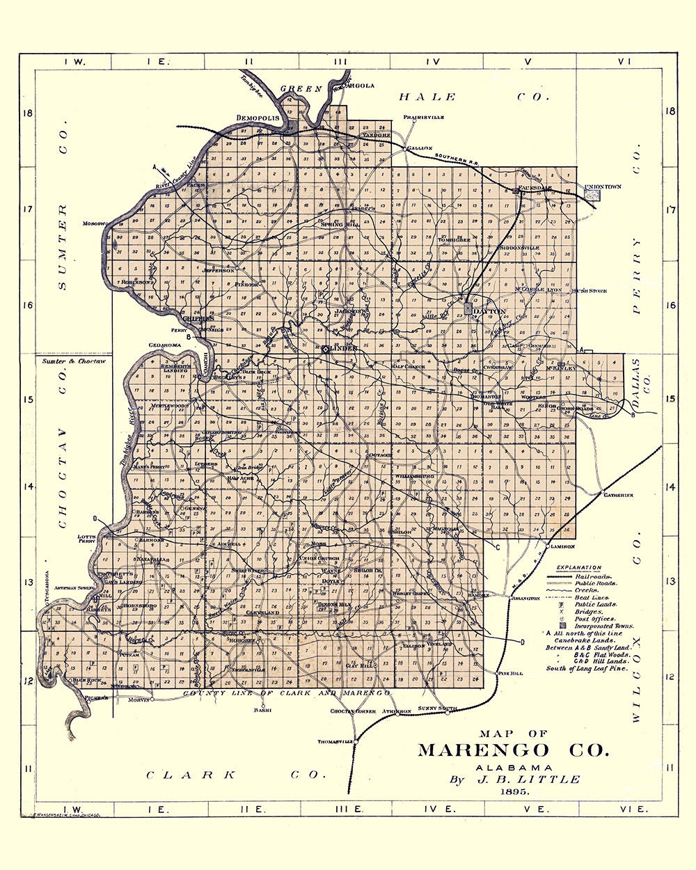 1895 Map of Marengo County Alabama